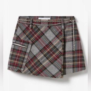 Zara Girls Plaid Mini Wrap Skirt with Chain - Size 11/12